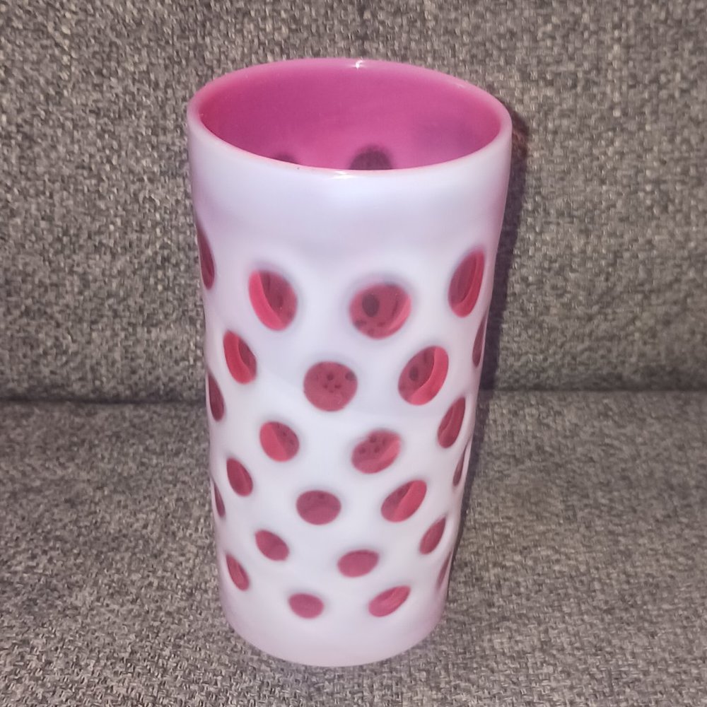 Vintage Fenton Coin Spot Cranberry Opalescent Tumbler